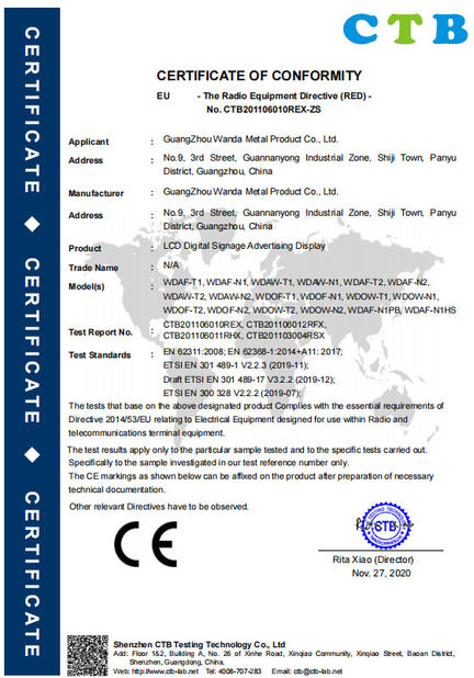 Porcellana Guangzhou Wanda Metal Products Co., Ltd. Certificazioni